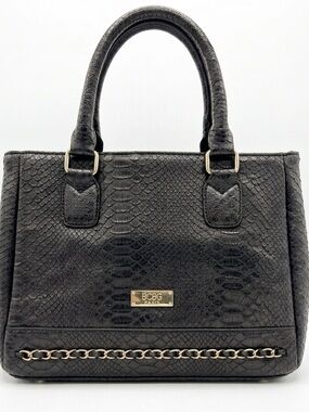 BCBG Paris Black Faux-Snake Satchel with Gold Accents
